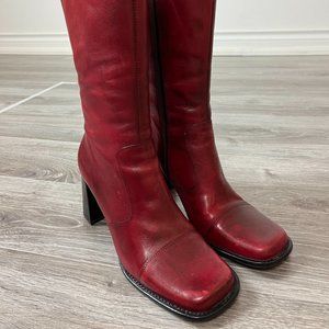 PEGABO • Red Leather Boots, Size 8/39